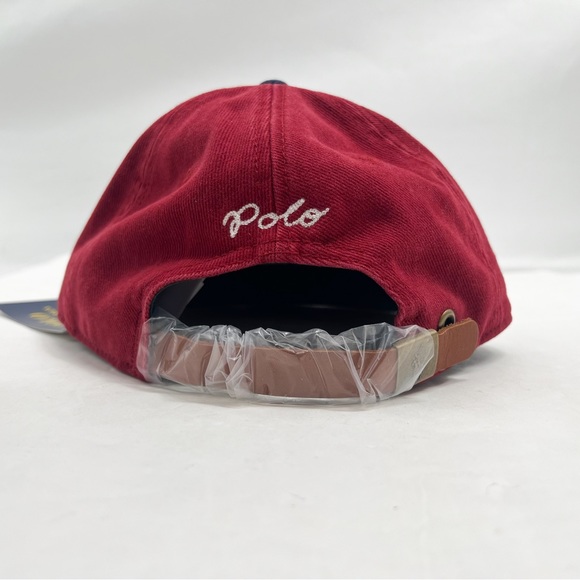 POLO RALPH LAUREN Logo Twill Flat Bill Baseball Ball Cap Hat, WINE, NAVY - Picture 9 of 15